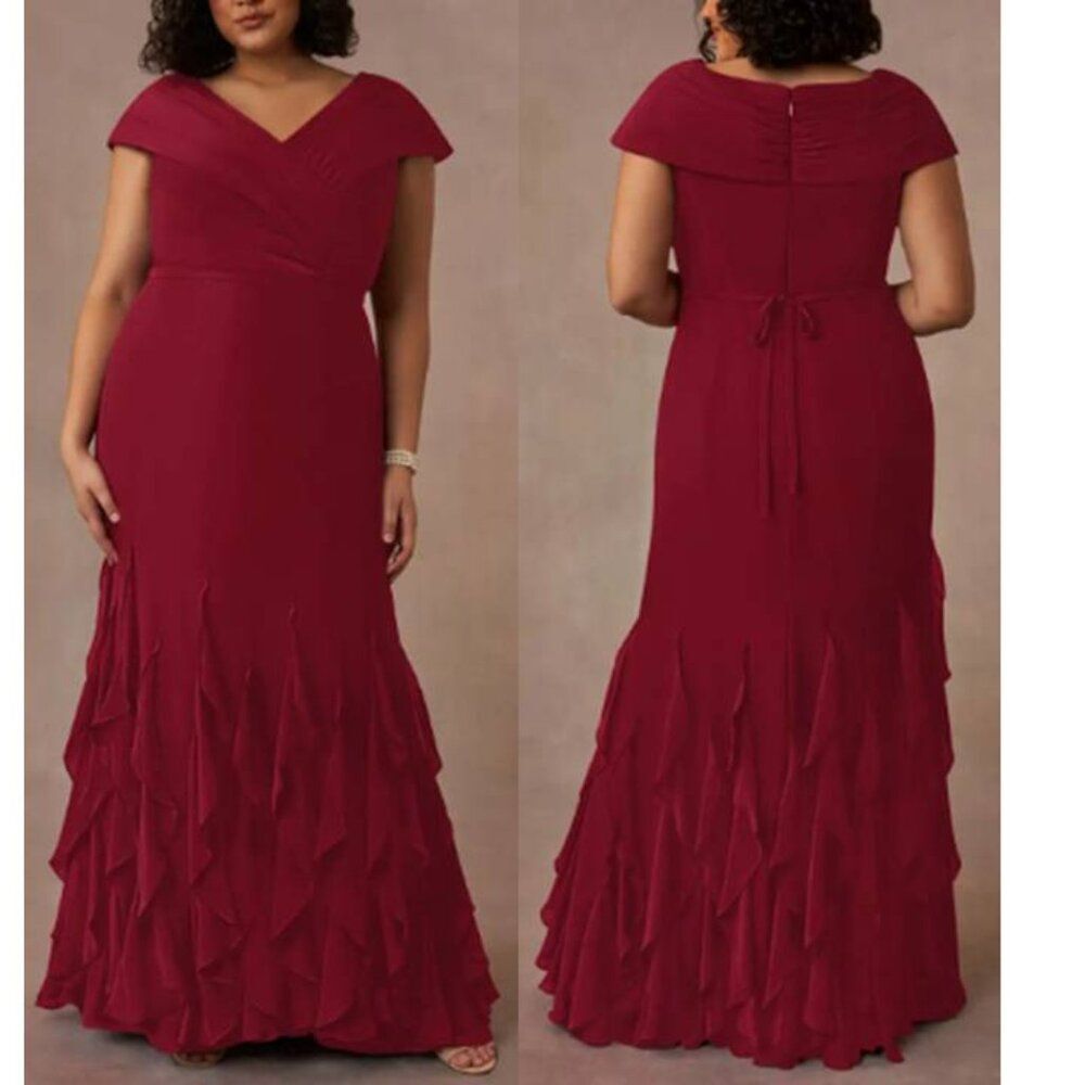 Azazie Wine Red Maxi Dress with Layered Ruffle Skirt